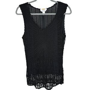 Talbots Petites Black Intricate hand knitted Tank Top Size Large Petite
